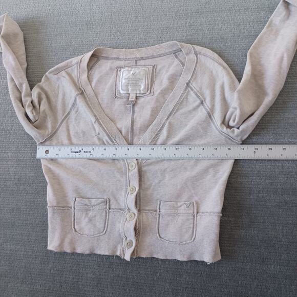 Y2K American Eagle Cardigan Sweater Women M Heather Gray Preppy Academia Knit - Picture 5 of 6